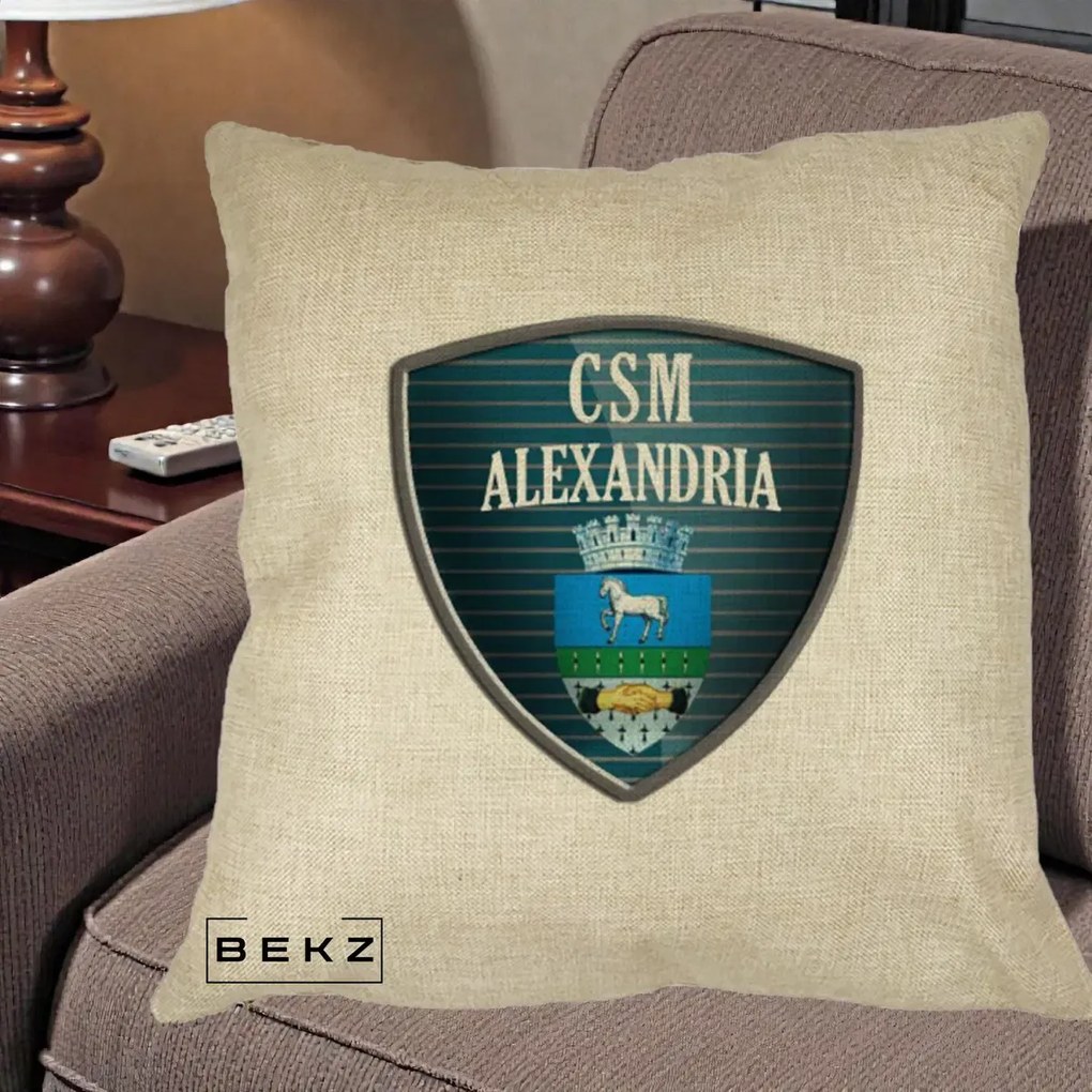 Perna Personalizata CSM Alexandria Fotbal, 40x40 cm, Crem, Husa Detasabila, Perna Inclusa, BEKZ®