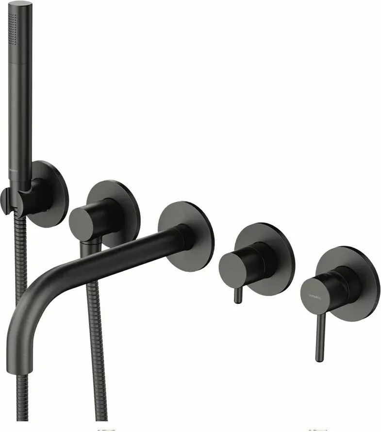 Baterie cada - dus incastrata Omnires Y 5 orificii grafit cu corp ingropat si set de dus