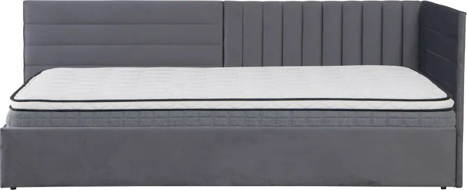 Pat cu somieră, 90x200, ţesătură gri Velvet, MEVIA