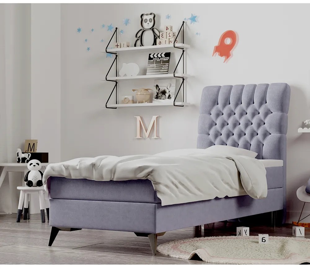 Pat boxspring, pat de o persoană, gri, 90x200, dreapta, BARY
