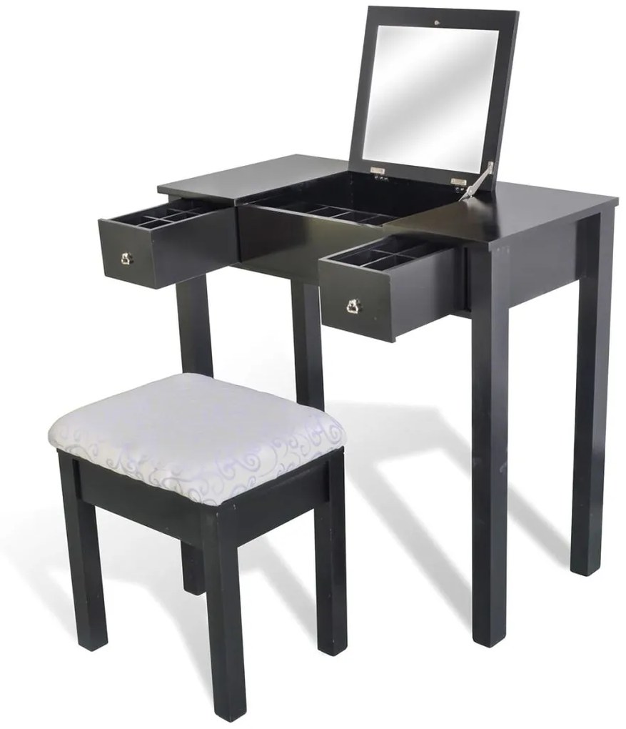 241520 vidaXL Masă de toaletă cu taburet și 1 oglindă rabatabilă, negru