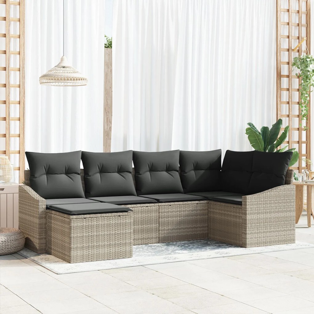 vidaXL Set de canapele pentru grădină 6 pcs Gri deschis Rattan poli