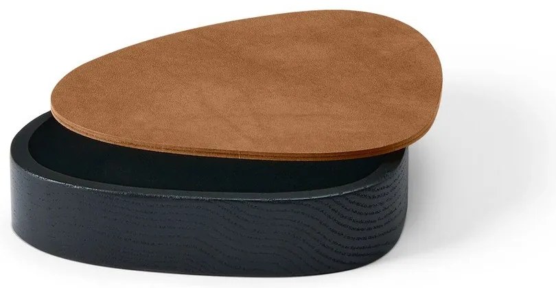 Cutie de depozitare neagră-în culoare naturală din lemn și din piele ecologică cu capac, decorativă 14x12,5x3,5 cm Curve Nupo – LIND DNA