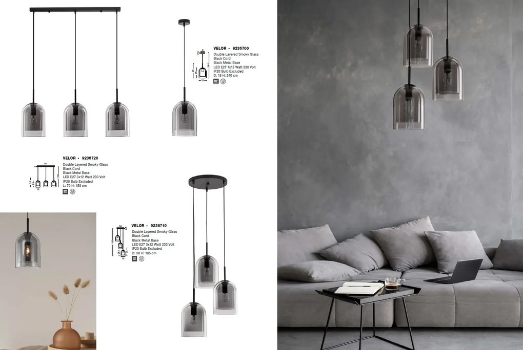 Lustra cu 3 pendule modern Velor champagne