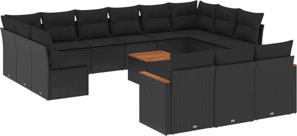 vidaXL Set mobilier de grădină cu perne, 14 piese, negru, poliratan