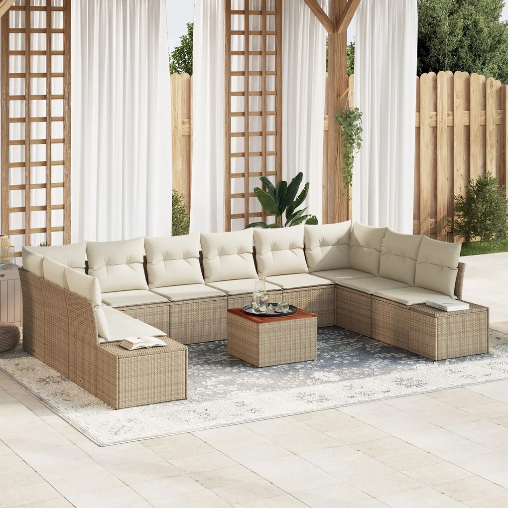 vidaXL Set de canapele pentru grădină cu pernă 11 pcs Bej Rattan poli