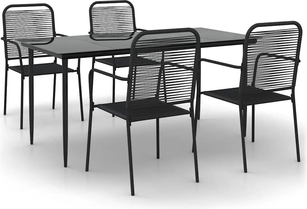 vidaXL Set de masă grădină, 5 piese, frânghie neagră din bumbac & oțel
