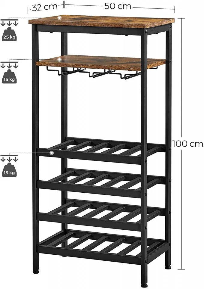 RVI2 - Rafturi Vin, 50x32x100 cm, depozitare vin, raft stil industrial - Maro