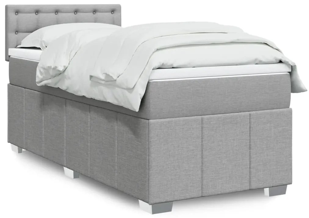 vidaXL Pat continental cu saltea, gri deschis, 80x200 cm, textil