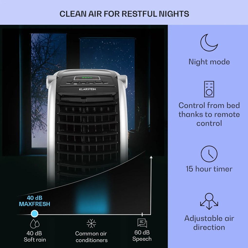 Klarstein Maxfresh, răcitor de aer, ventilator, 4 in 1, 6 l, 65 W, telecomandă, 2 x pastile de răcire