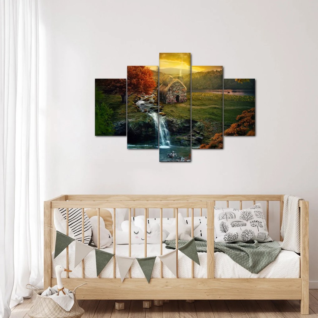 Tablou cu căbănuță în peisaj de poveste (150x105 cm)