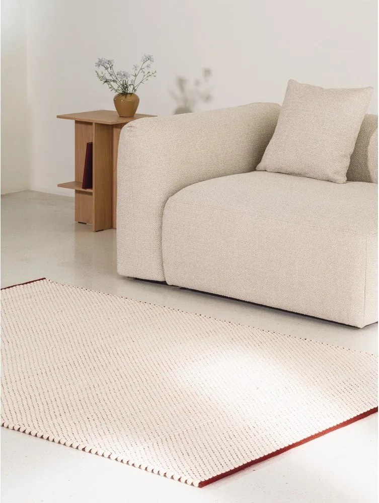 Covor tip traversă roșu/bej țesut manual din lână 80x170 cm Lenu – noo.ma
