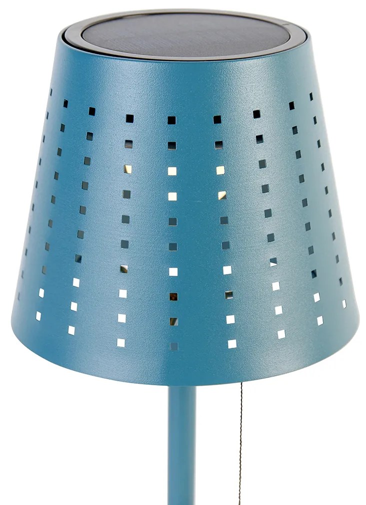 Lampă de masă de exterior albastră cu LED, cu 3 trepte de luminozitate, reîncărcabilă și solară - Ferre