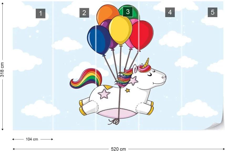 Fototapet GLIX - Flying Unicorn With Balloons + adeziv GRATUIT Tapet nețesute  - 520x318 cm