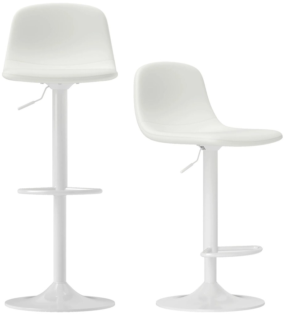 HOMCOM Set 2 Taburete Înalte Ajustabile 360° cu Spătar și Suport de Picior pentru Bucătărie Bar sau Sufragerie 40,5x44x84-104 cm Alb | Aosom Romania