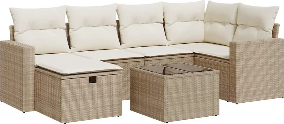 vidaXL Set canapele de grădină, 7 piese, cu perne, bej, poliratan