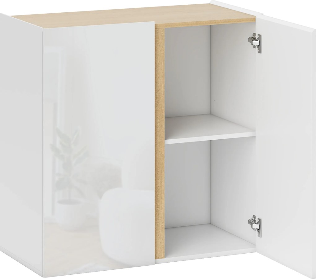 HOMCOM Bufet cu finisaj lucios, mobilier de depozitare cu 2 uși cu închidere amortizată și raft reglabil, 80x40x80cm, alb | Aosom Romania