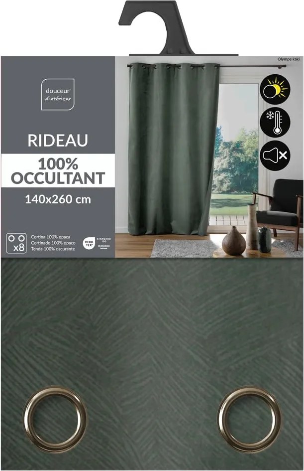 Draperie kaki din catifea 140x260 cm Olympe – douceur d'intérieur