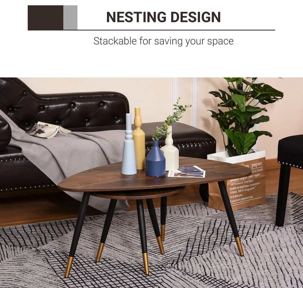 HOMCOM Masute de sufragerie in Stil industrial, Set 2 piese, Masute de sufragerie din Lemn Forma de Picatura Culoare Nuc | Aosom Romania