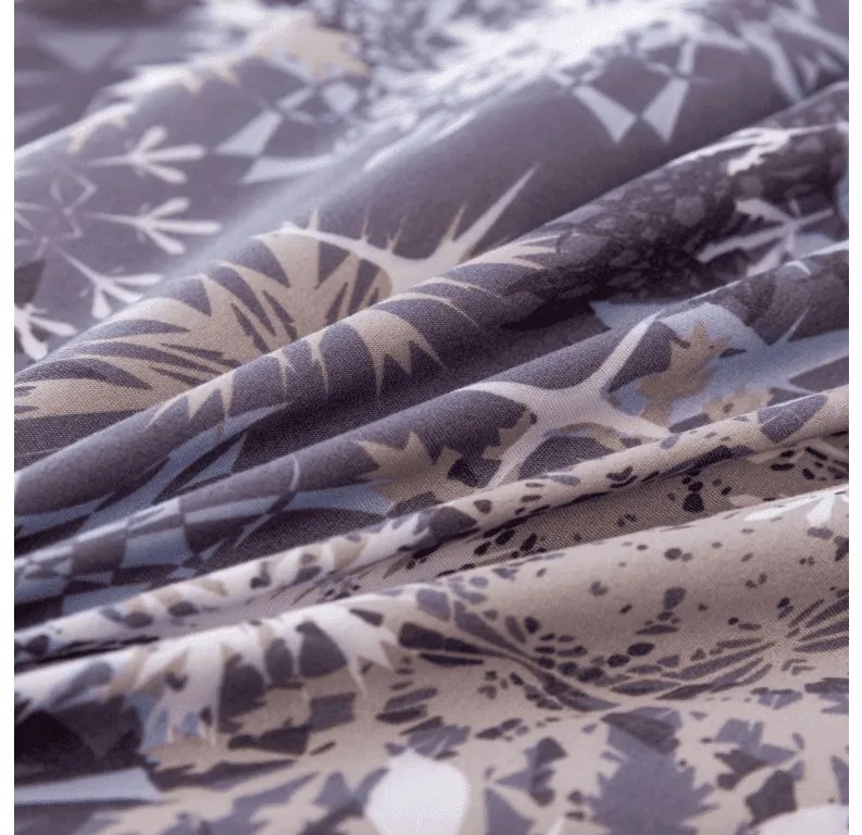 Set 2 bucati lenjerie din microfibra SNOWFLAKE albastru-gri + cearsaf Jersey 180x200cm alb, pat dublu