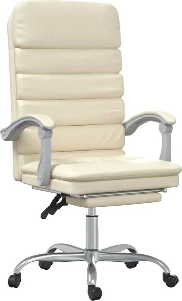 vidaXL Fotoliu de birou rabatabil cu masaj, crem, piele ecologică