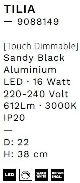Veioza LED design minimalist TILIA negru