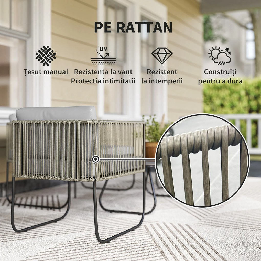 Outsunny Masă Grădină Rattan Sticlă Gri Deschis | Aosom Romania