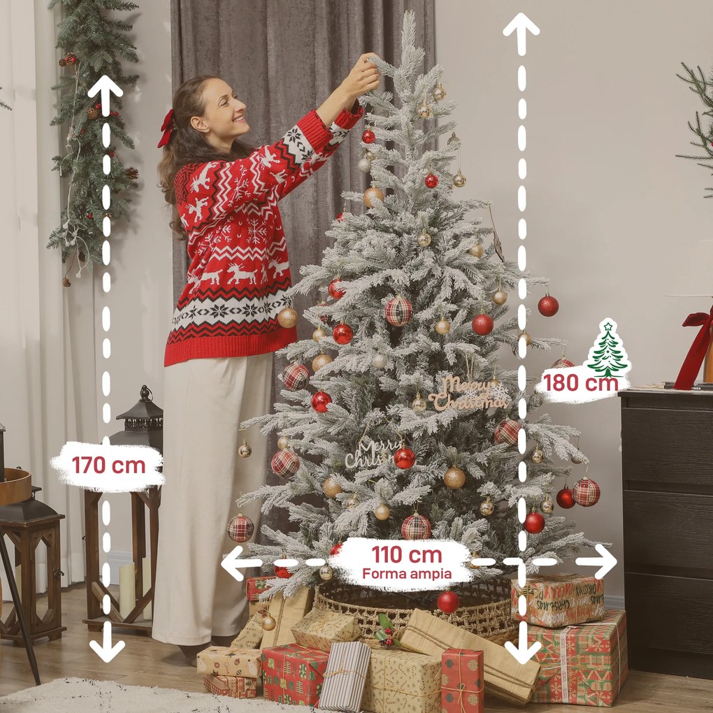 HOMCOM Brad de Crăciun Înnăpezit Înalt de 180 cm cu Bază Metalică Pliabilă Verde | Aosom Romania