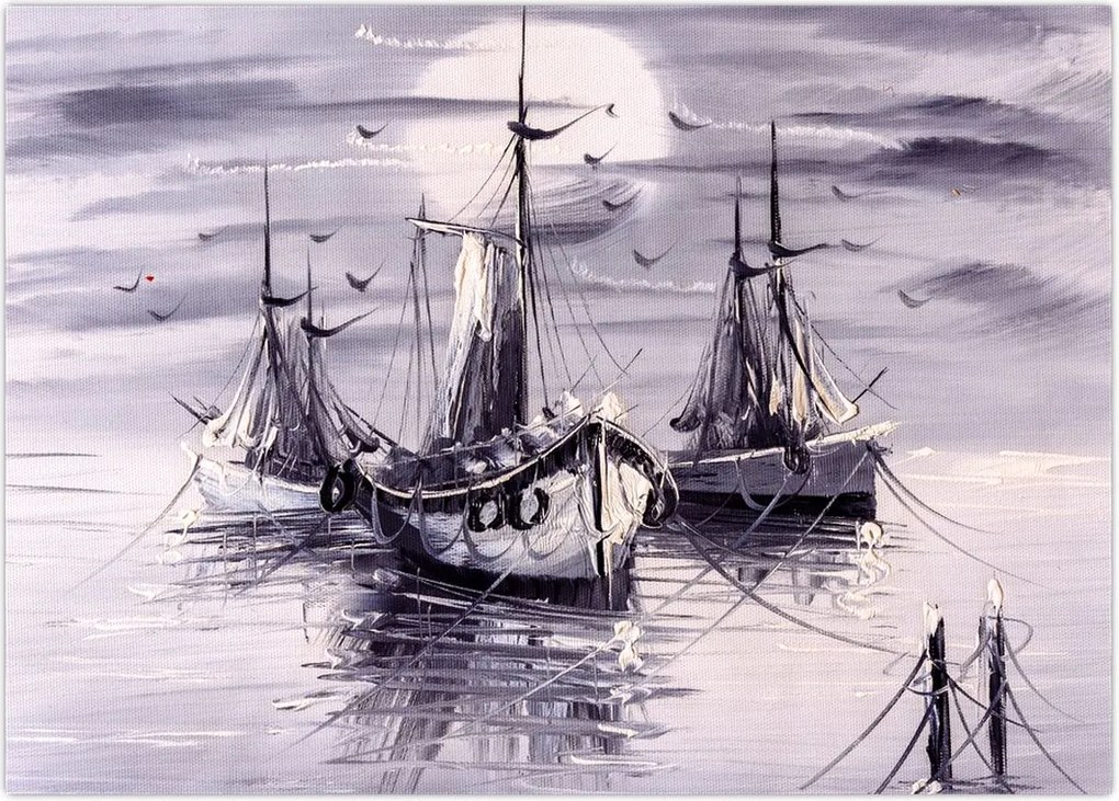 Tablou - Port marin, pictură în ulei (70x50 cm)