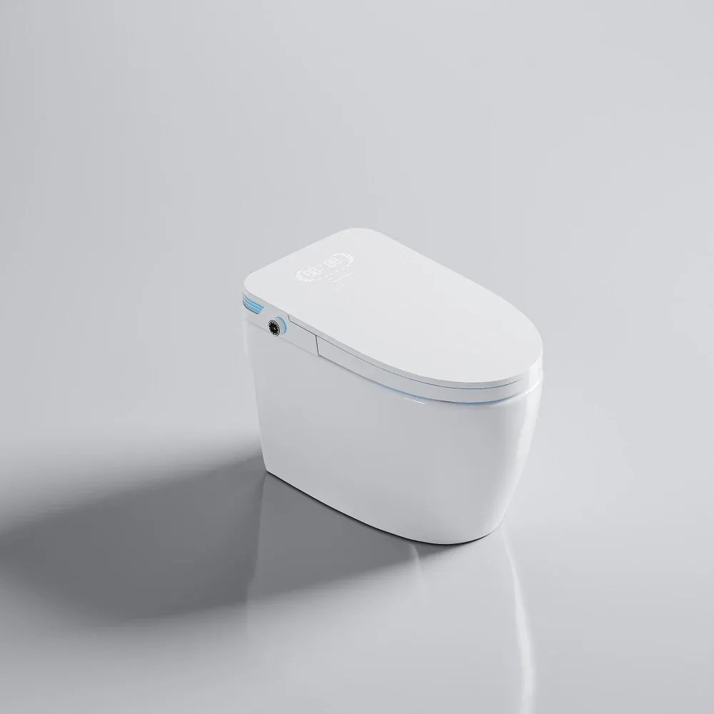 Smart WC 859 – Vas de Toaletă Inteligent cu Bideu, Sterilizare UV, Deschidere/Închidere automată, Senzor picior, Control inteligent al Temperaturii, Uscare aer cald, Iluminare de noapte, Afișaj LED, Telecomandă, Ceramică, Alb