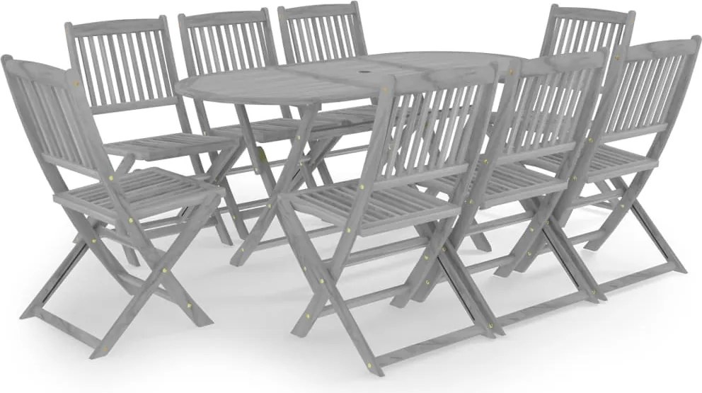 vidaXL Set mobilier de grădină, 9 piese, gri, lemn masiv de acacia