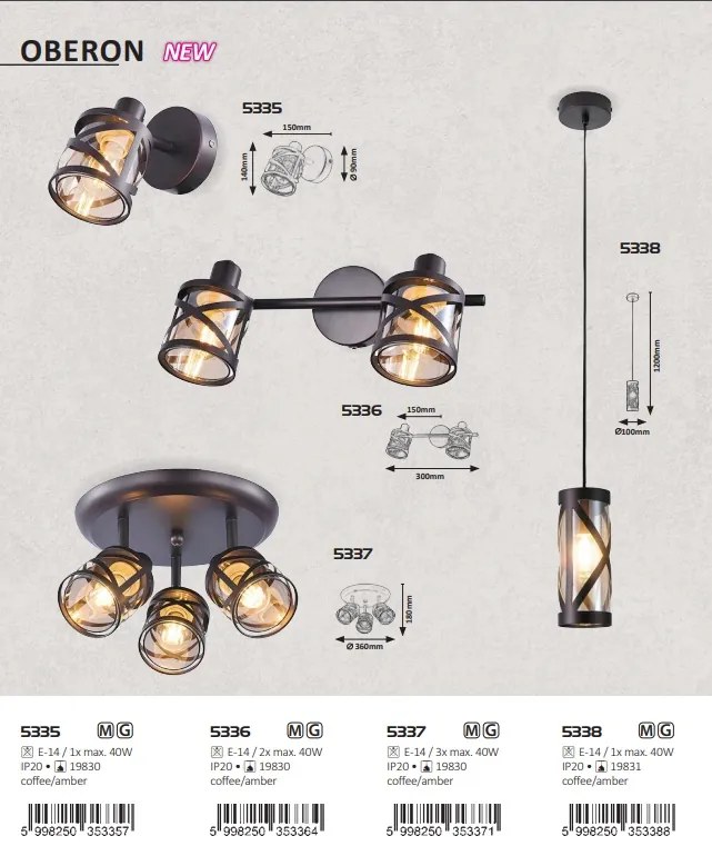 Pendul design industrial metalic galben de chihlimbar OBERON 5338 RX