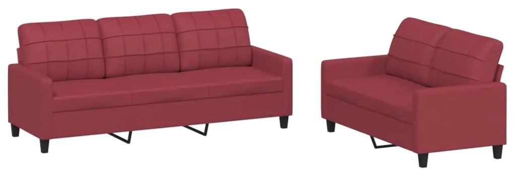 3201381 vidaXL Set de canapele cu perne, 2 piese, roșu vin, piele ecologică