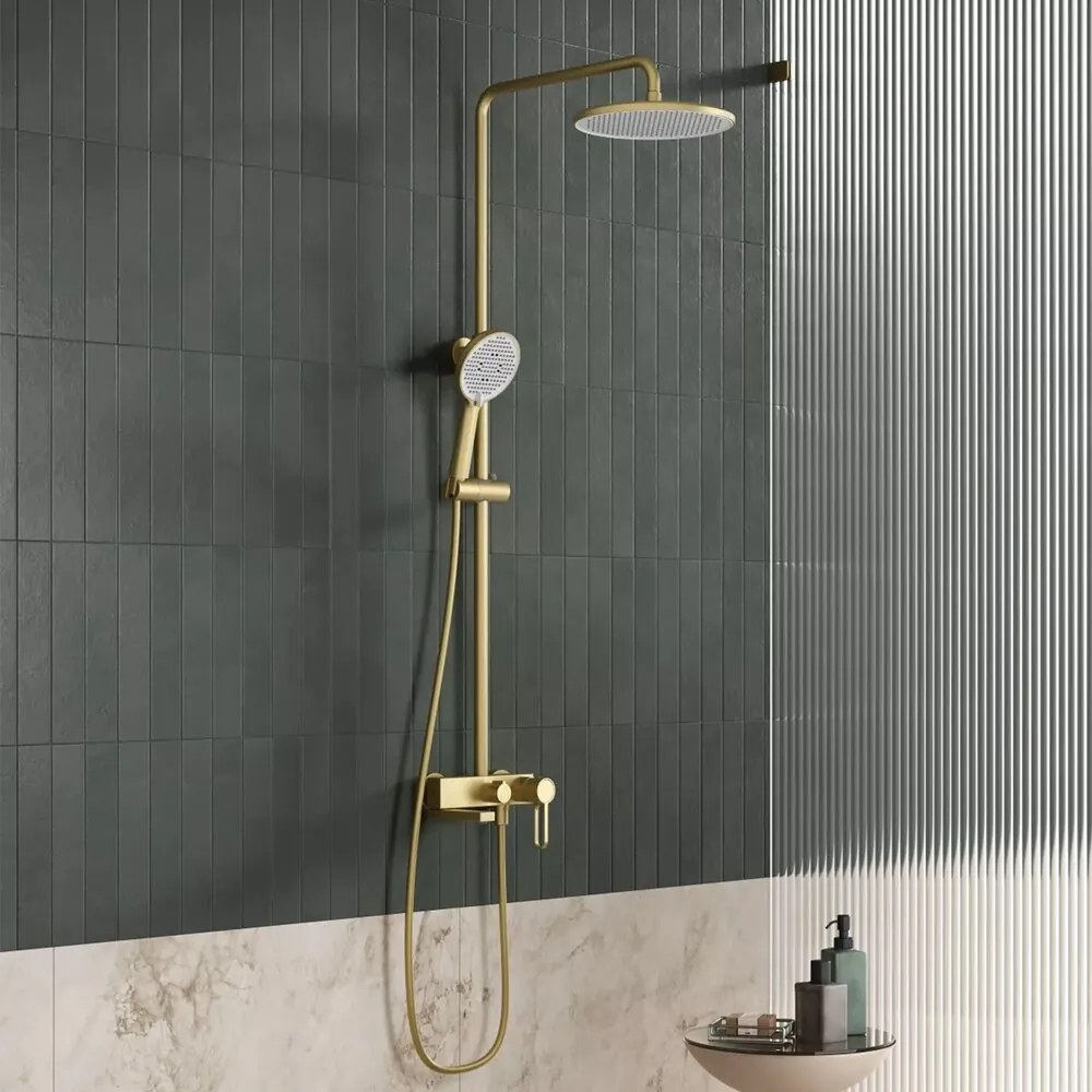 Coloana de dus cu baterie monocomanda FDesign Zaffiro finisaj auriu periat