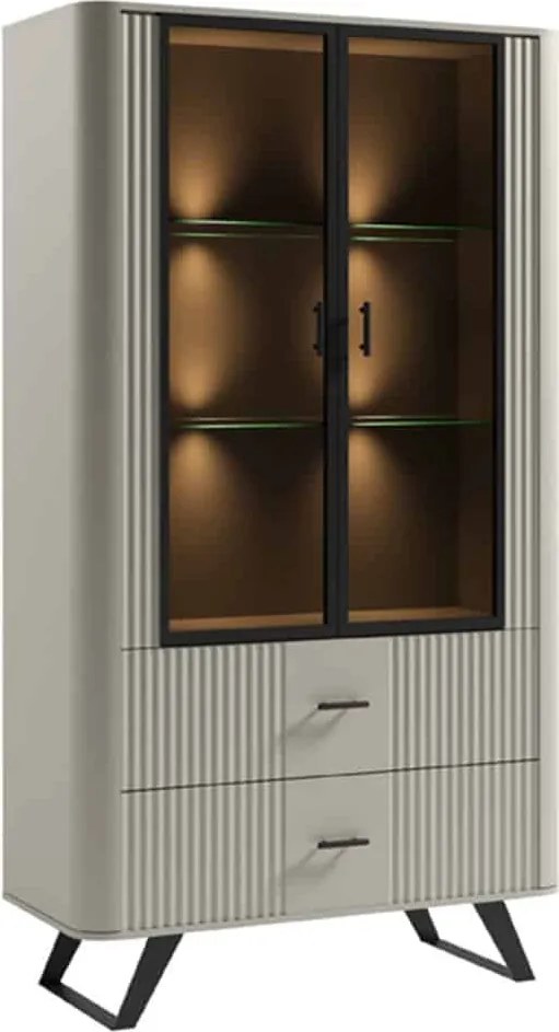 Vitrină lemn masiv crem Santiago II, 94,2 × 39,7 × 170 cm