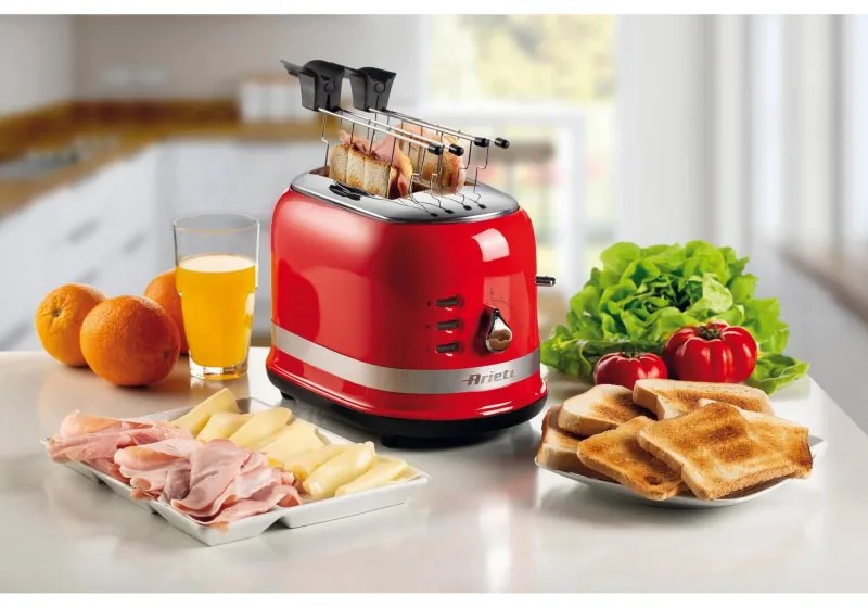 Prajitor de paine Ariete MODERNA 0149/00, 815W, 2 felii, 3 functii, 6 trepte, Tava firimituri detasabila, Rosu