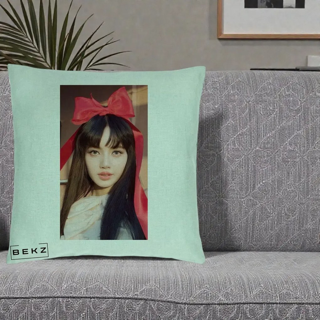 Perna Personalizata K-pop BLACKPINK Rose cu Funda Rosie, 40x40 cm, Verde Menta, Husa Detasabila, Perna Inclusa, BEKZ®
