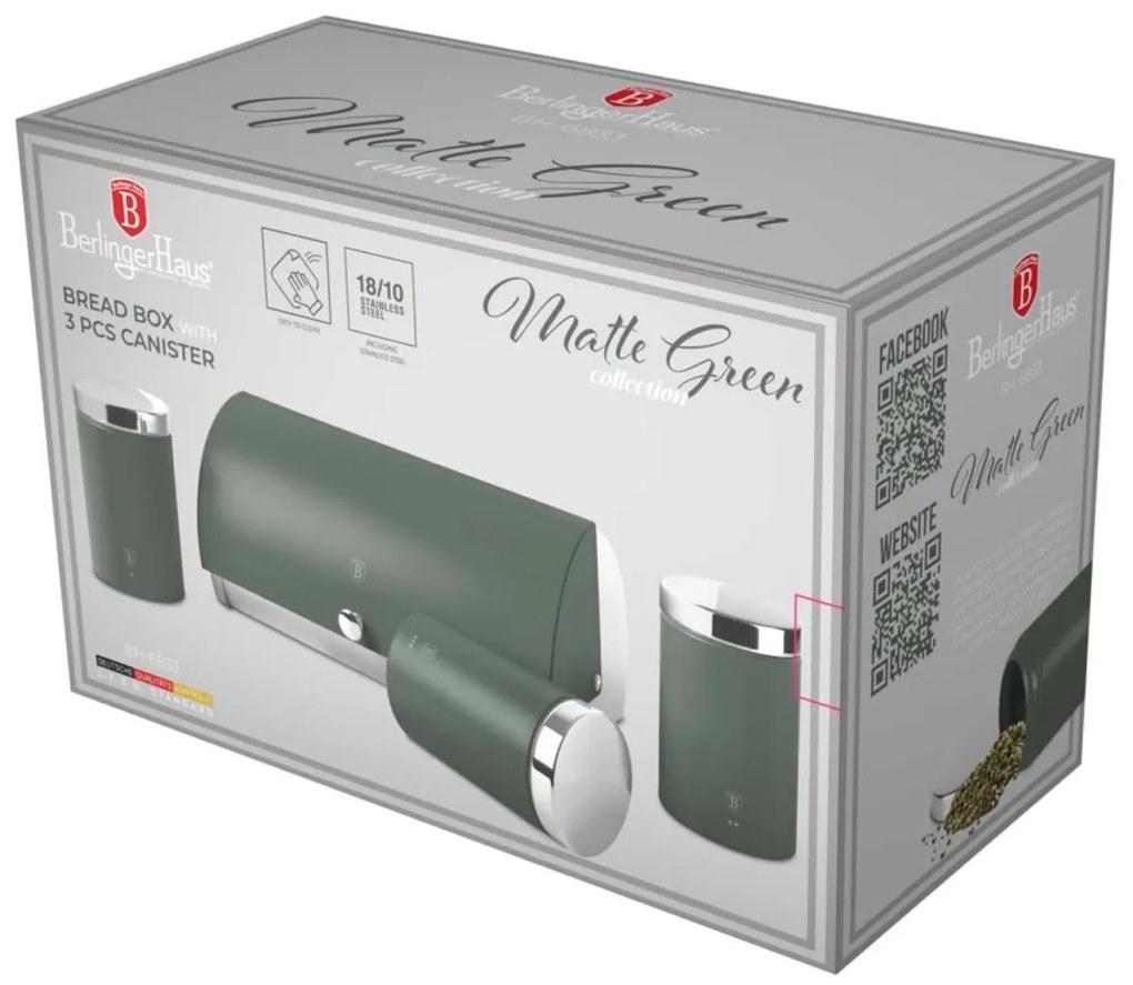 Set cutie de paine cu 3 recipiente Green Matt Berlinger Haus BH 6833