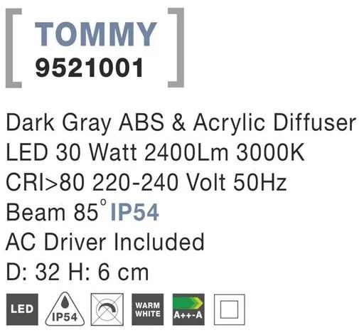 Plafoniera LED de exterior moderna IP54 TOMMY NVL-9521001