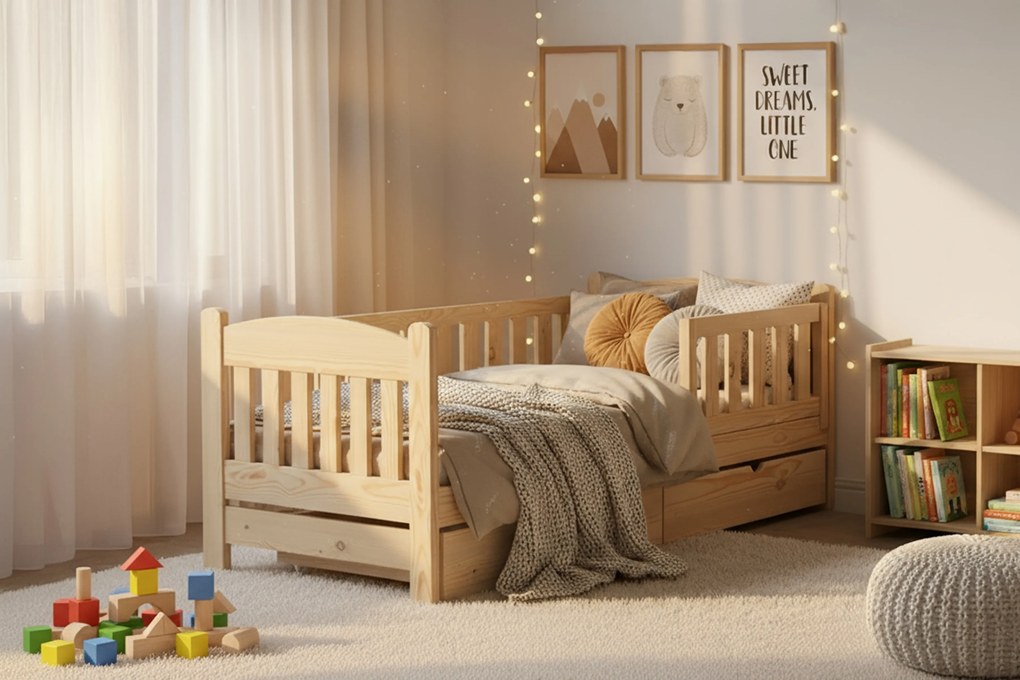 Pat copii din lemn cu sertare Alvins 90x180 - pin