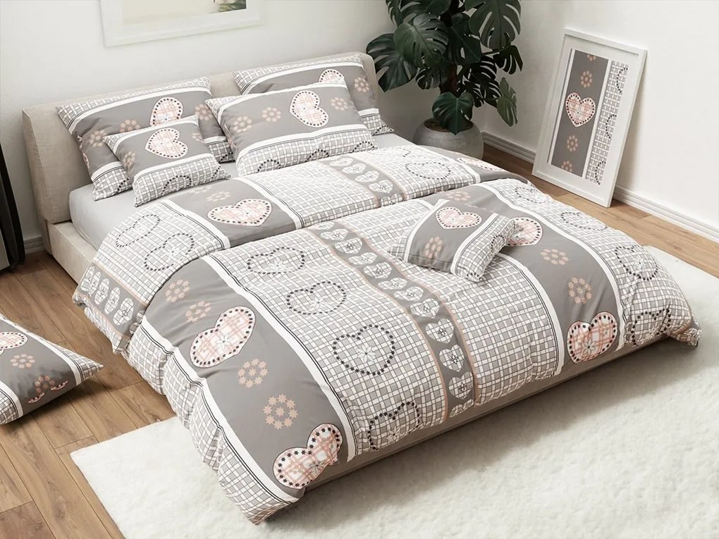 Lenjerie de pat din bumbac HEART RETRO BLEND gri cu buzunar hotelier Dimensiune lenjerie de pat: 70 x 90 cm | 140 x 200 cm