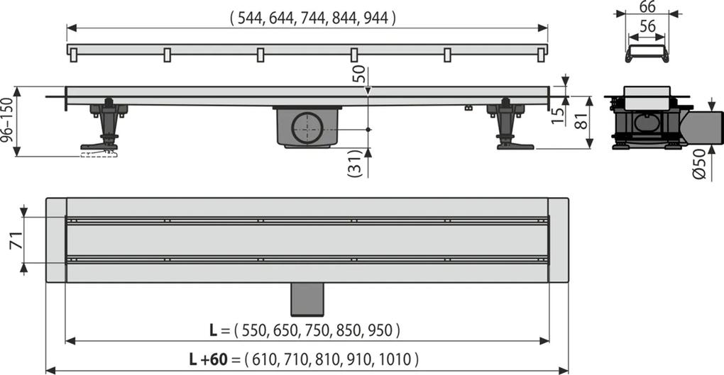 Rigola dus faiantabila cu capac doua fete si sifon iesire laterala 850 mm Alcadrain APZ13-DOUBLE9-850 850 mm