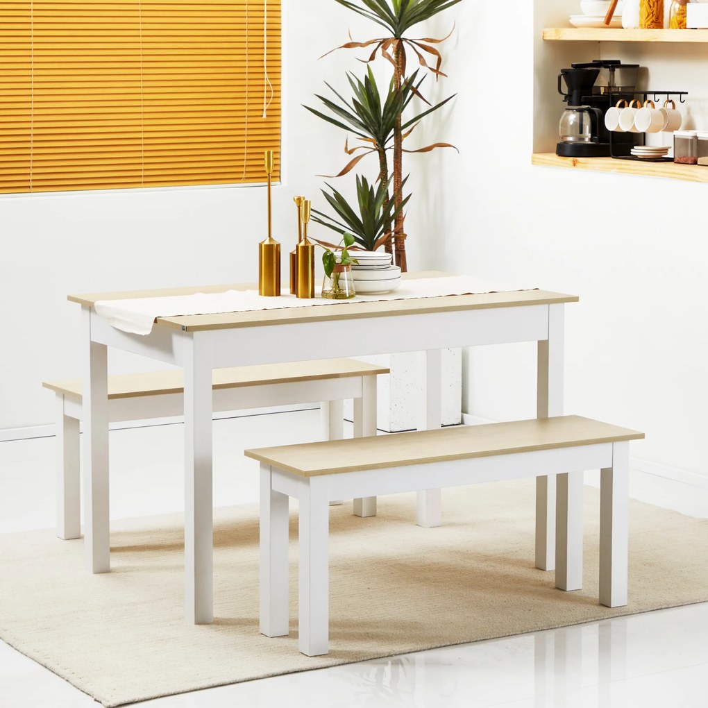 HOMCOM Set de masă 3 piese cu 2 bănci pliante pentru 4-6 persoane de stil contemporan din particule de lemn | Aosom Romania