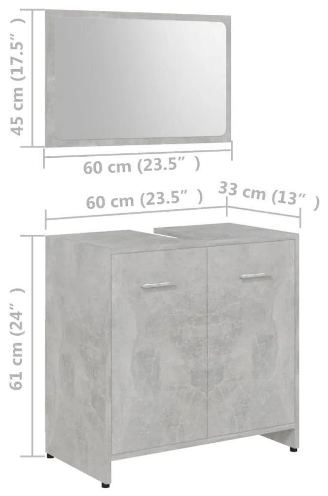 Set mobilier de baie, 3 piese, gri beton, PAL Gri beton, 1