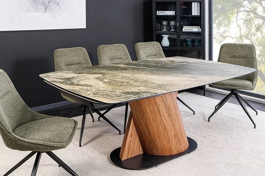 Masa extensibila ceramica bej taupe, furnir lemn de nuc ELEMENTS 180-260cm