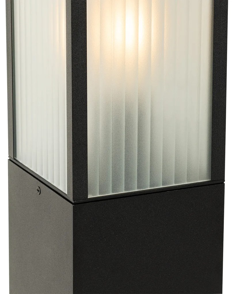 Lampă de exterior cu picior neagră cu sticlă cu nervuri 80 cm IP44 - Charlois