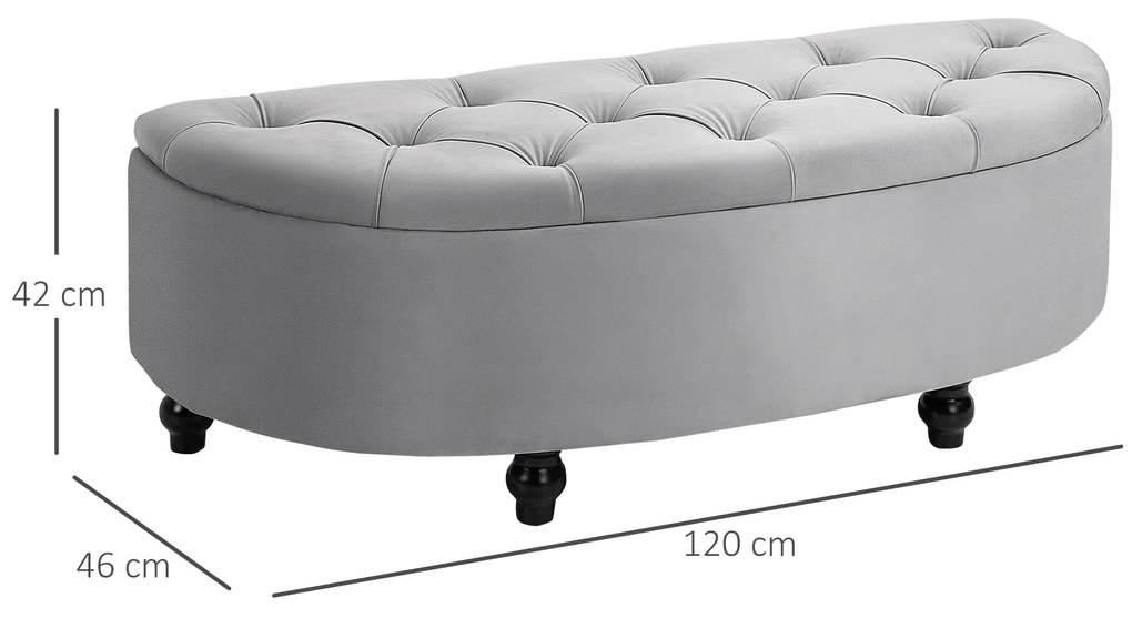 HOMCOM Bancă cu Depozitare la Piciorul Patului, Tapițată în Catifea, 120x46x42 cm, Gri | Aosom Romania