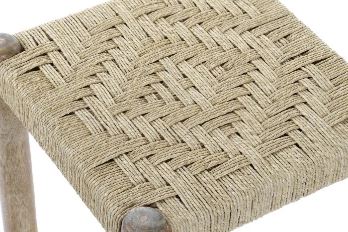 Taburet din lemn masiv de mango cu șezut împletit din frânghie naturală, 40,5×40,5×41 cm, „Weave"