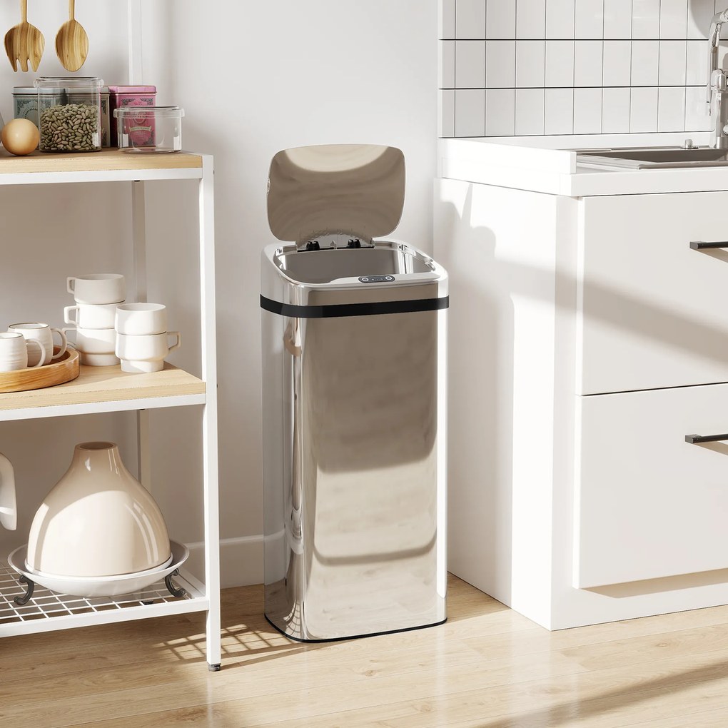 HOMCOM Cos de gunoi cu senzor 50L inox elegant | Aosom Romania
