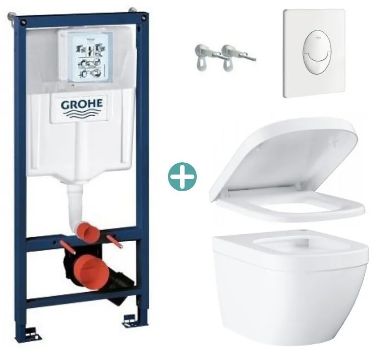 Set rezervor Grohe Rapid SL cu clapeta Skate Air alba si vas wc Grohe Euro Ceramic Triple Vortex capac soft close